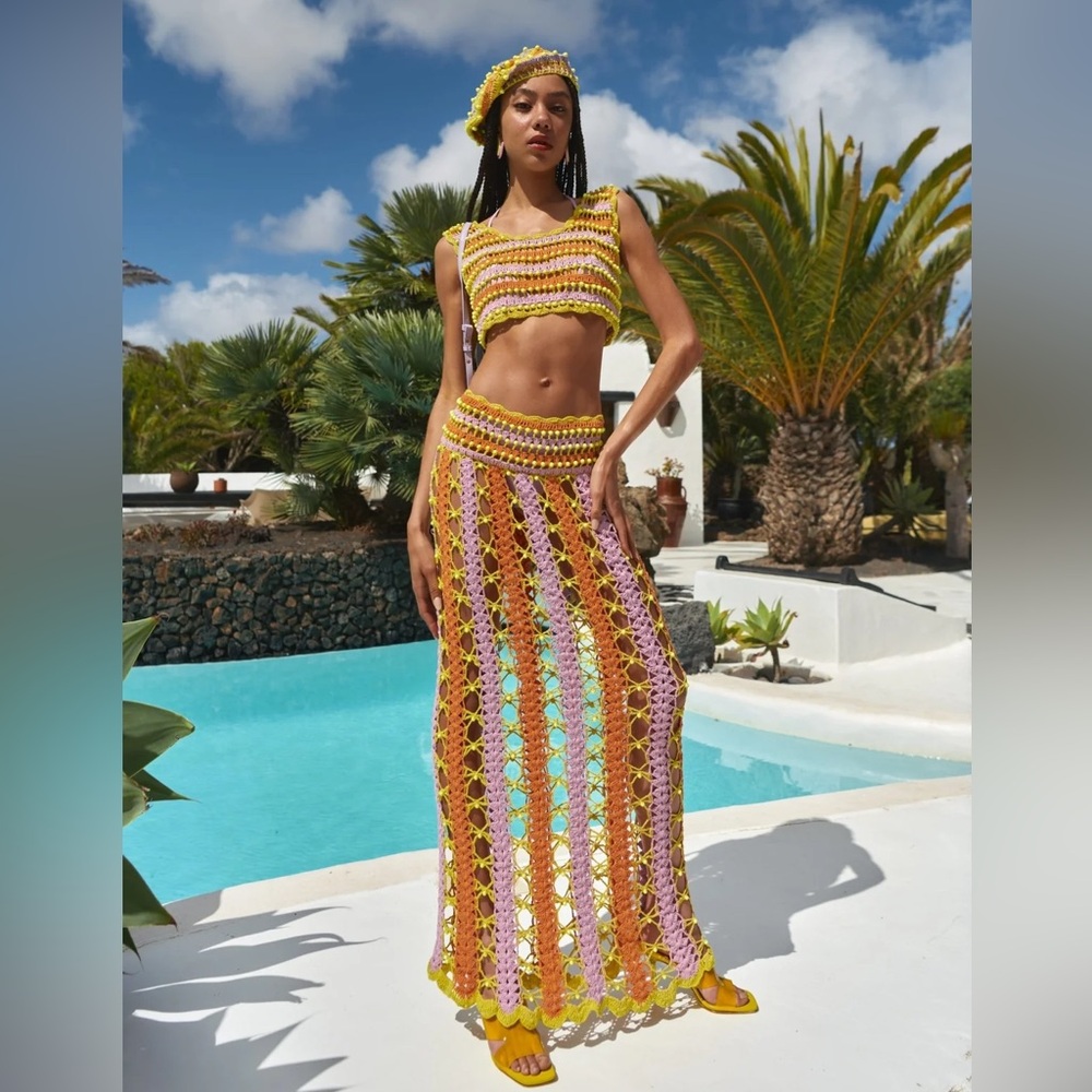 CeliaB Argento Crochet Skirt and Crop Top Set